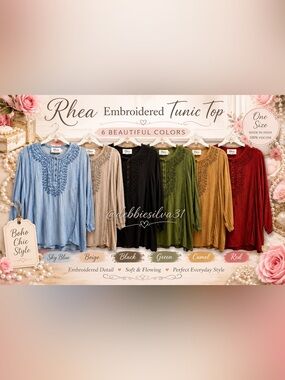 Rhea Embroidered Boho Tunic Top NWT One Size 6 Colors Boutique